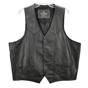 Oscar Piel Men's Black Leather Vest Motorcycle Biker USA 2XL